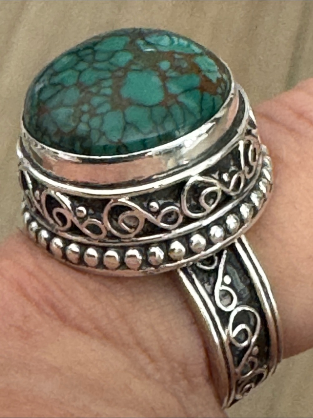 Sterling Silver Turquoise Statement Ring - Teal Green